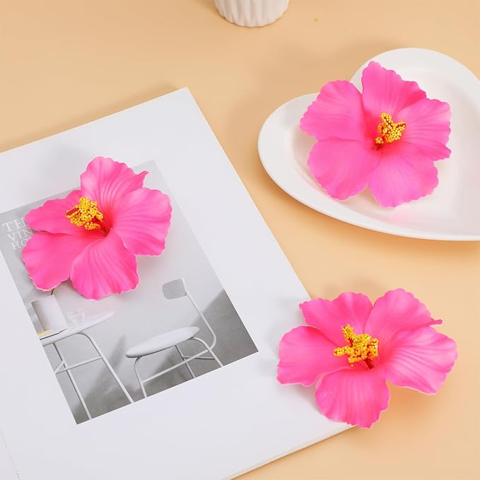 DOITOOL 10 Pcs Pink Artificial Hibiscus Flowers Faux Tropical Flower Decor Fake - Image 7