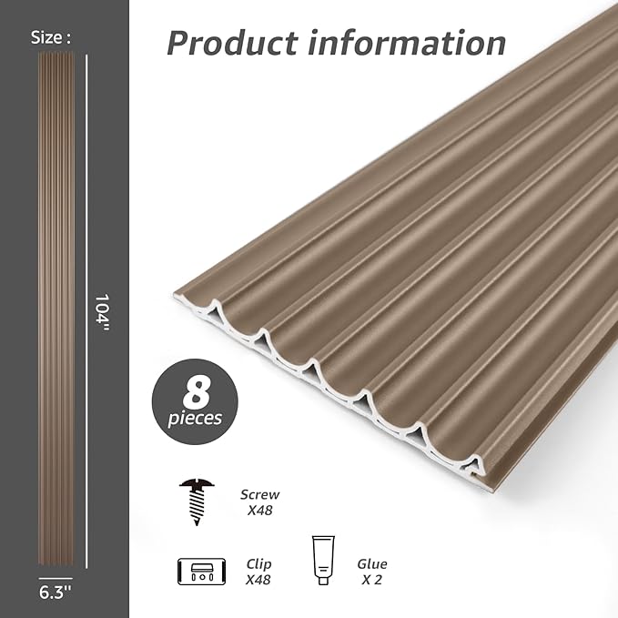 Art3dwallpanels 4 Pack Glossy Metal Finish WPC Soundproof 3D Wall Panels for Interior Wall Decor, Wavy Grain Panel Wall Slats, Sample