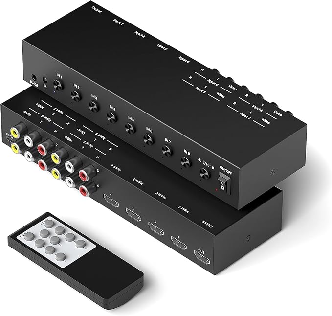 Azduou 4 AV Inputs + 4 HDMI 2.0 Inputs to HDMI Converter (8 in 1) with Upgrade New Version