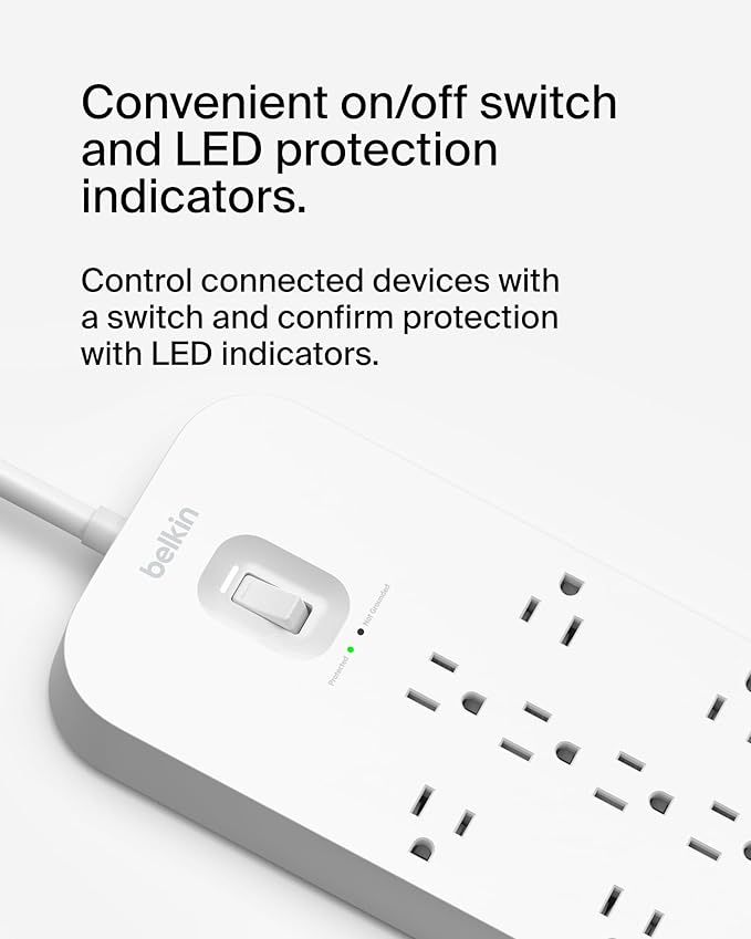 Belkin 12-Outlet Surge Protector Power Strip w/ 12 AC Outlets, 2 USB-A Ports and 1 USB-C Port, 6ft Cable, UL-listed w/ Overload & Overvoltage Protection + On/Off Switch - 3,480 Joules of Protection