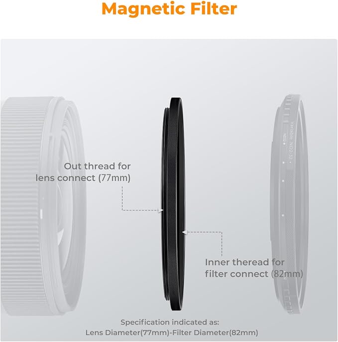 K&F CONCEPT 55-82mm Magnetic Filter Adapter Ring, - Image 3