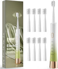 AJELU Upgrade Sonic Electric Toothbrush for Adults, 8 Replacement Brush Heads, Rechargeable Electric Toothbrush with 2-Minutes Timer IPX7 Water-Proof, for Indoor & Outdoor, White & Green Gradient