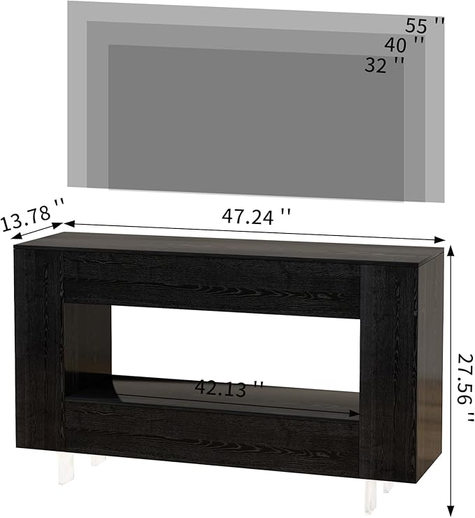 Vavkorkula TV Stand for 55 Inch with 2 Large Drawers & Hidden Storage Cabinets, Modern Farmhouse Entertainment Center Television Stands for Living Room Bedroom, Black