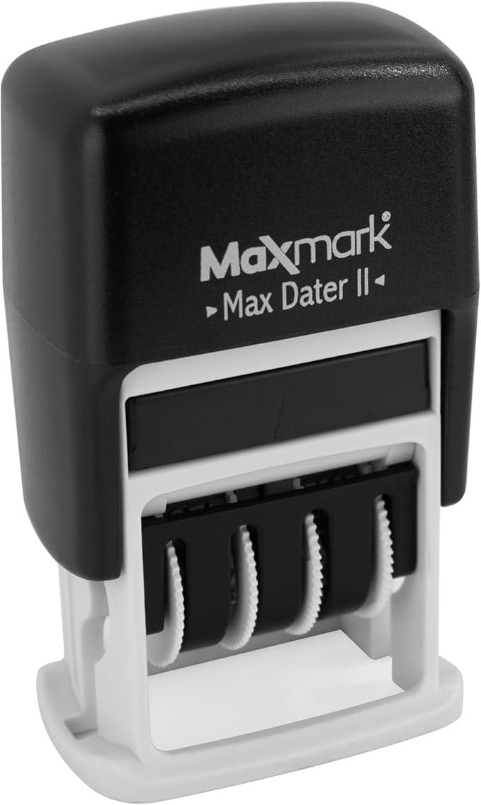 MaxMark Self-Inking Rubber Date Office Stamp with Paid Phrase & Date - Black Ink (Max Dater II), 12-Year Band