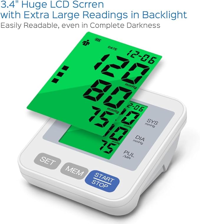 Panacare Blood Pressure Machine, Automatic Upper Arm Blood Pressure Monitor for Home use, 2x99 Readout and BP Cuff, 3.4" 3-Color Backlit Screen, Adjustable Large Cuff (8 to 16 inches), Gray