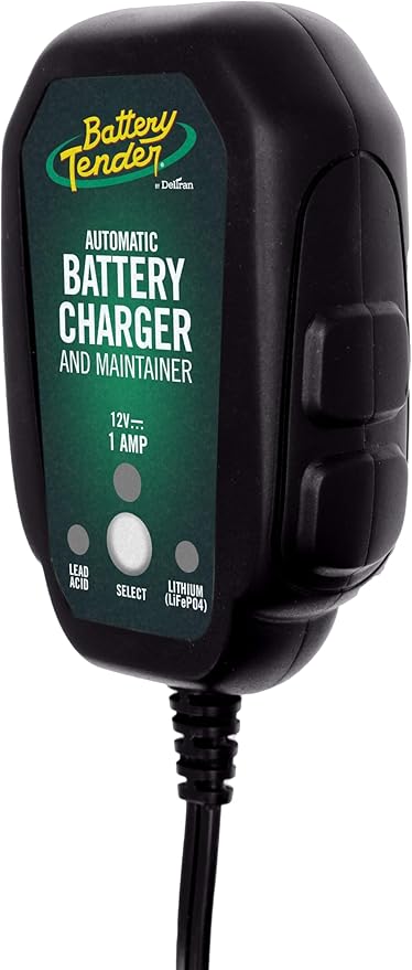 Battery Tender Junior 12V, 800mA Battery Charger and Maintainer for Lead Acid and Lithium Batteries - Switchable Battery Charger for Powersports - 022-0199-DL-WH