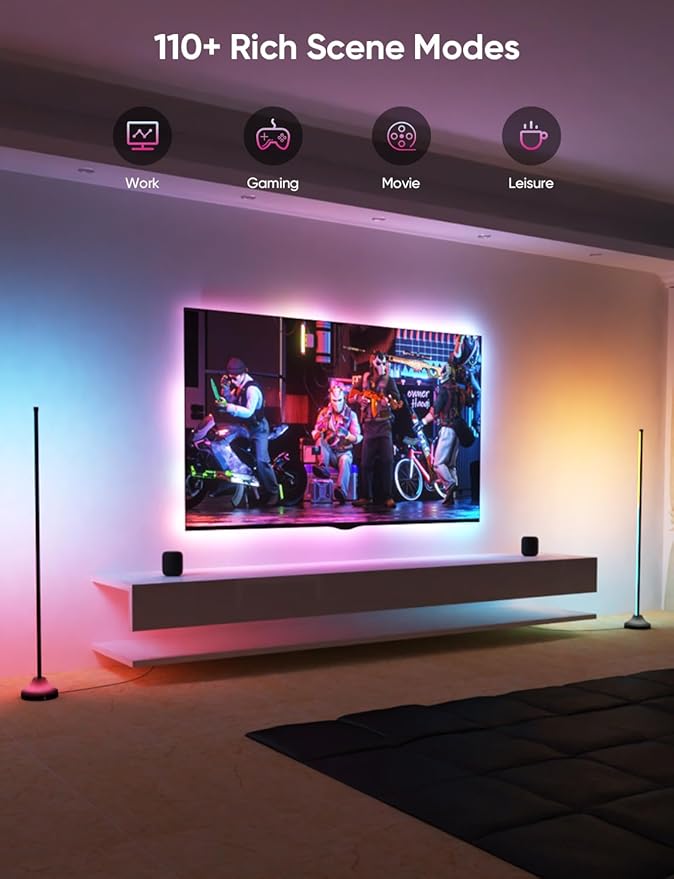 RGB&IC Smart Corner Floor Lamp – 20 W/1100 lm, 24‑Zone DIY & Music‑Sync LED Standing Lamp, App & RF Remote Control, Alexa & Google Home Compatible, Durable Aluminum‑Alloy Base for Living Room Bedroom
