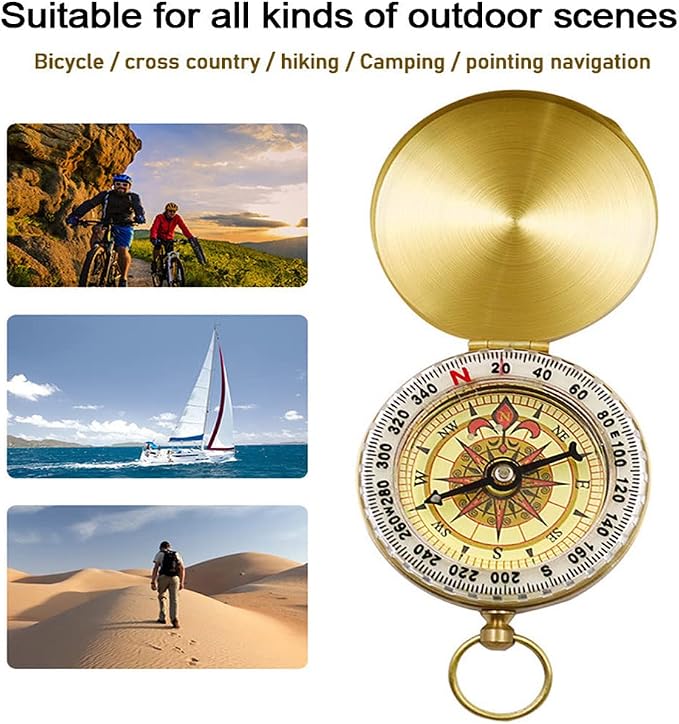 Camping Survival Compass for Hiking, Small Golden Pocket Compass for Kids - Image 6