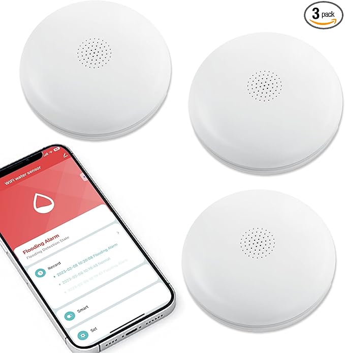 Heiman Water Leak Detectors 3 Packs for Home, Wi-Fi Smart Water Sensor Alarm, 75 dB Water Flooding Alerts and App Remote Notifications, Leak and Drip Detectors for Basement, Kitchen, Laundry, Bathroom