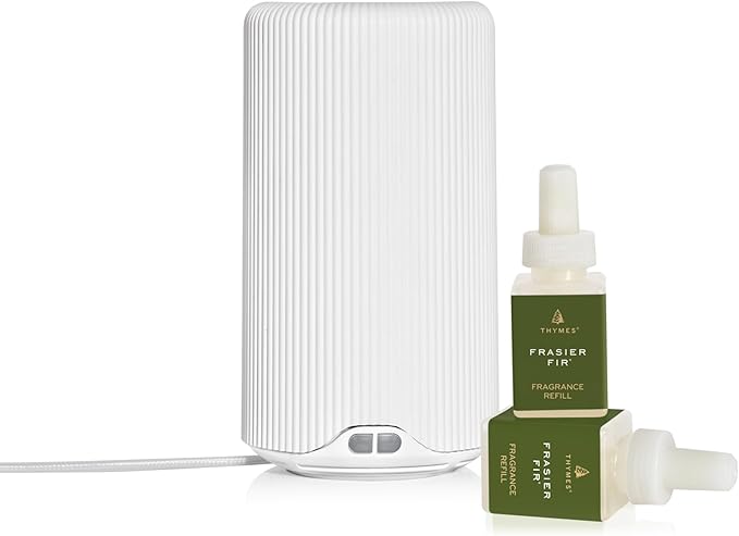 Thymes Pura Plus Smart Home Fragrance Diffuser Kit - Includes 1 Tabletop Pura Diffuser and 2 Frasier Fir Pura Refills - Notes of Siberian Fir, Cedarwood & Sandalwood