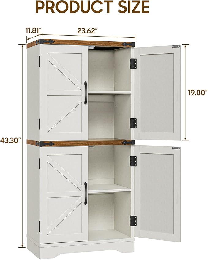 Farmhouse Floor Storage Cabinet with Adjustable Shelves, Rustic Style for Bathroom, Kitchen, Living Room