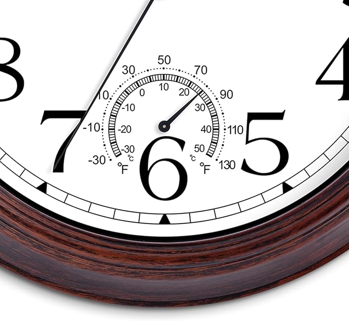 KECYET 8.5 Inch Outdoor Wall Clock with Thermometers, Vintage Silent Wall Clocks Battery Operated, Retro Non-Ticking Clock Decorative for Living Room, Patio, Kitchen, Office, Bathroom, Bedroom(Bronze)