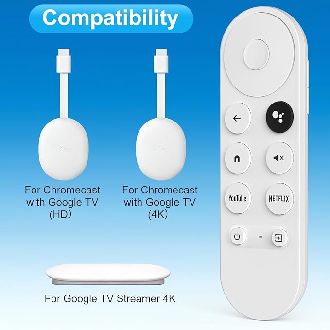 Replacement Voice Remote for Google-Chromecast-Remote, for Chromecast with Google TV Remote 4K/HD & Google TV Streamer 4K