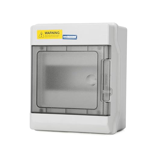 Mollom 6 Way Power Distribution Box with Bus Bars and Din Rail for Miniature Circuit Breaker MCB, Waterproof IP66.Padlock Available for Indoor and Outdoor Use