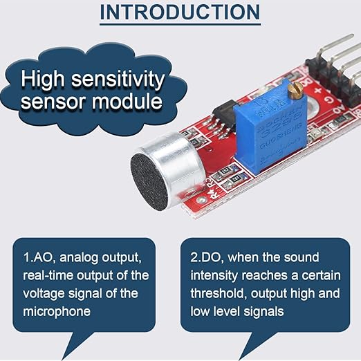 DAOKAI 5PCS High Sensitivity Microphone Sensor Module Two Channels Sound Detection Control Switch Module PIC AVR(Red) DC5V for Arduino, with Dupont Wire