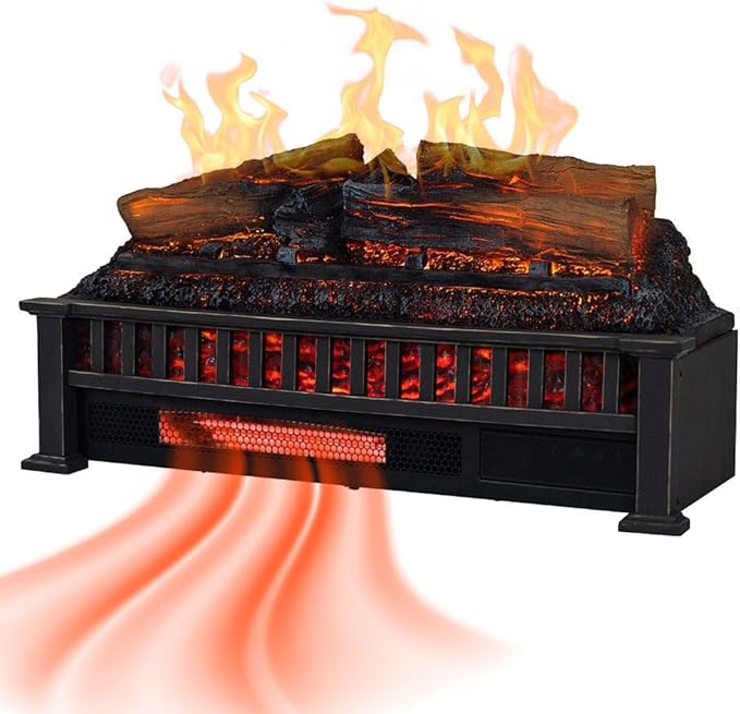 Country Living Electric Fireplace Logs, 27” LED Electric Fireplace Inserts with Infrared Heater, Electric Heater Heats up to 1000 Sq. Ft., Remote Controlled Infrared Heaters for Indoor Use, Black