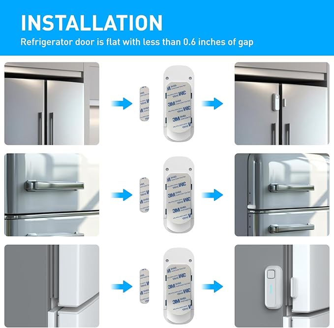 DAYTECH Freezer Door Alarm with Delay 1/2/3/4 mins When Left Open Window Chime Close Doors Reminder Refrigerator Door Alarm 0 to 120 dB for Fridge Home Store Office 2 Sets White