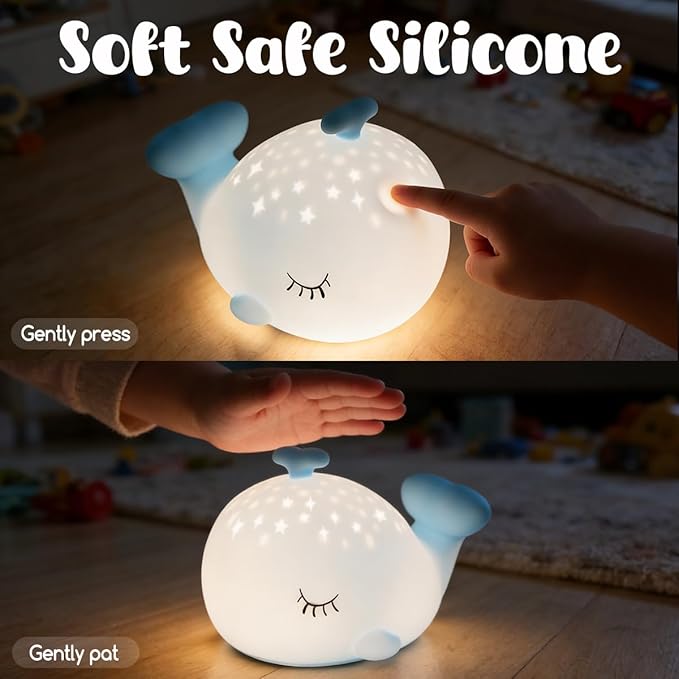 LEDHOLYT Cute Night Light Gifts for Kids, 7 Colors Blue Whale Toys Cute Lamp,Soft Silicone Baby Night Light,Silicone Whale Rechargeable Nightlight for Kid Kawaii Room Decor