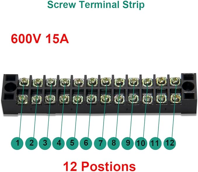 MILAPEAK 10pcs (5 Sets) 12 Positions Dual Row 600V 15A Screw Terminal Strip Blocks with Cover + 400V 15A 12 Positions Pre-Insulated Terminals Barrier Strip (Black & Red)
