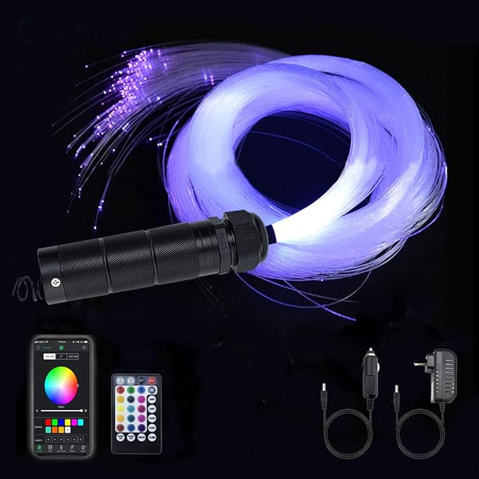 AZIMOM Car Use Bluetooth 6W RGBW LED Fiber Optic Lights Star Ceiling Light Kit APP Remote Control Mixed 430pcs 9.8ft Fiber Cable Music Mode Sensory Lighting Indoor Home Interior Decoration