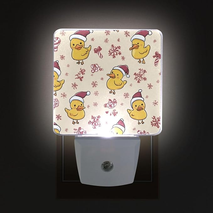 Pigsaly Led Night Light Cute Cartoon Yellow Ducks Santa Hats Snowflake Night Light Plug in Wall Lamp Smart Dusk to Dawn Sensor Nightlight Led Lamp Energy Saving Lights Gift for Kids Room Bedroom Ba