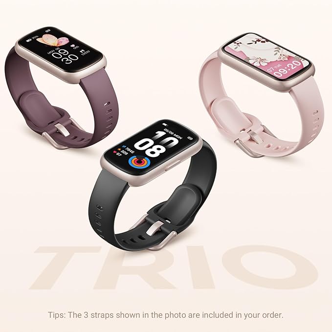 TIFOZEN Health Fitness Tracker Smart Watch with 24/7 Heart Rate, Blood Oxygen, Sleep Tracker, Pedometer, 3 Colorful Bands & 3ATM Waterproof Activity Tracker with Step Calorie Counter, Smoke Violet