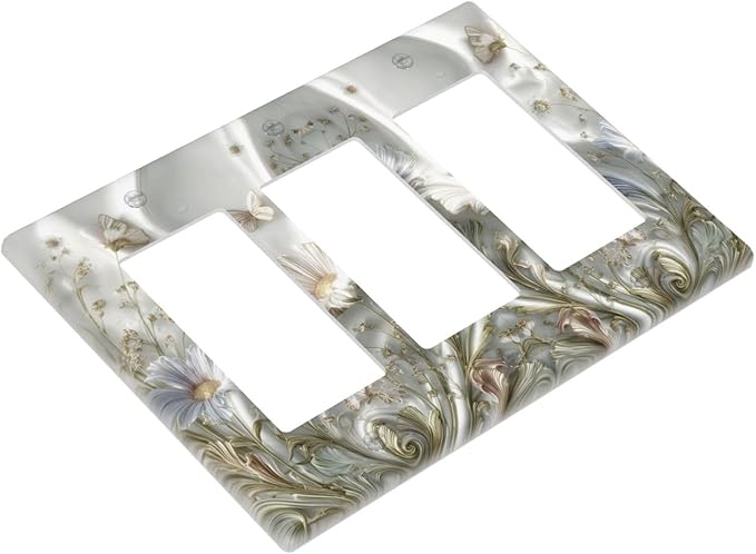 Bvtewkhz Boho Floral Wild Flower 3 Gang Triple Rocker Decorative Light Switch Covers Electrical Faceplate Switch Plates for Bathroom Kitchen Home