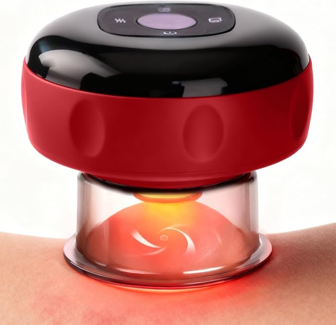 Red Light Cupping Therapy, 5 In 1 Smart Electric Cupping Device Kit for Massage Therapy, 12 Suction & Temperature Levels Massager, Infrared Therapeutic Heat for Back, Shoulder, Muscle Relief (Red)