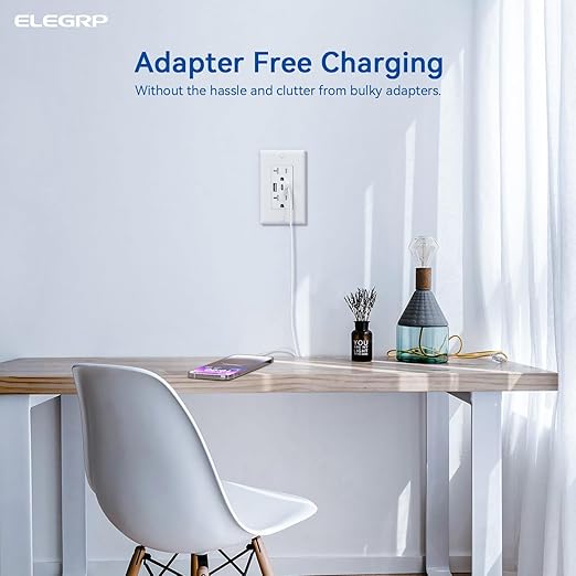 ELEGRP USB Outlets, 20 Amp Wall Outlet with 3 USB Ports, Dual USB C Ports Outlets, TR Tamper-Resistant USB Outlets Receptacles, Wall Plate Included, UL/CUL Listed, 10 Pack, White