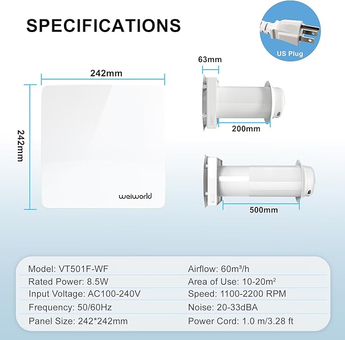 Weiworld Through the Wall HEPA Ventilation Fan- Ultra Quiet EC Motor Wall Vent Fan with WiFi/Remote Control, Brings Fresh Air In and Exhausts Stale Air Out for Bedroom, Basement, Attic