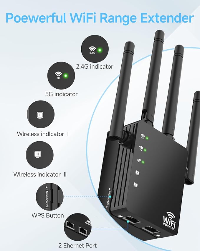 WiFi Extender Signal Booster for Home, WiFi Extender, Long Range up to 12880 Sq Ft and 105 Devices, Internet Extender WiFi Booster, WiFi Repeater with Ethernet Port, Signal Booster