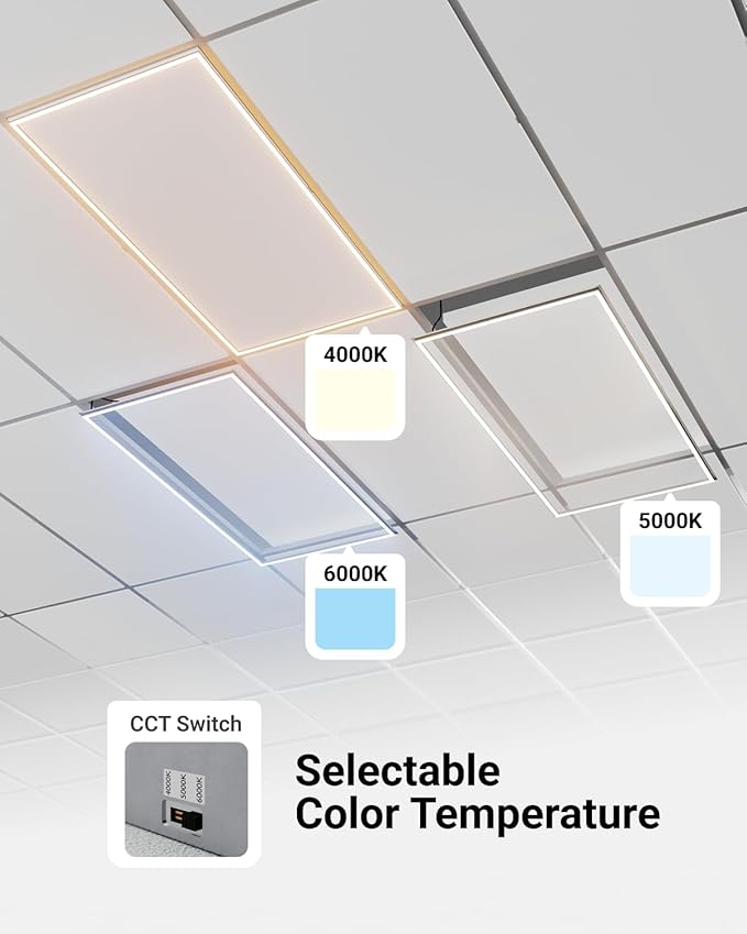 Sunco 2x4 Edge-Lit Frame LED Panel Lights, Drop Ceiling Flat Light Fixture, 5500 LM, Selectable Features, 30W/40W/50W, 4000K/5000K/6000K, Dimmable (0-10V) ETL 4 Pack