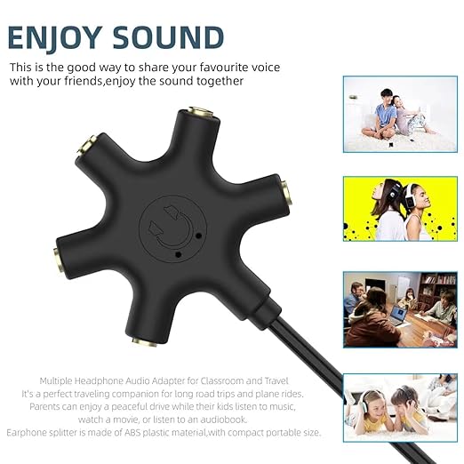 5-Jack Multi-Headphone Audio Splitter Injection Molding - Designed for Up to 5 Devices