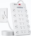 Flat Plug Power Strip 10Ft, SUPERDANNY Surge Protector with 22 AC Outlets and 6 USB (1 USB-C), 1875W/15A, 2100 Joules, Heavy Duty Extension Cord 10 ft for Home, Office, Dorm, Gaming Room, White