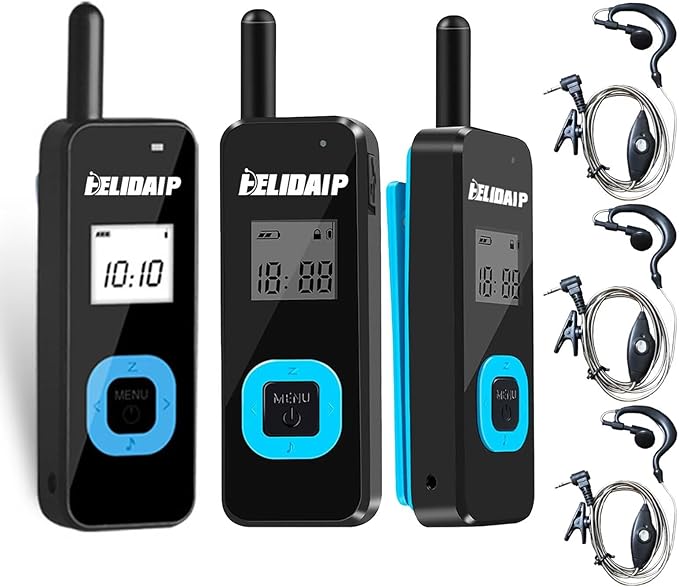 ELIDAIP T-M1 Super Mini Walkie Talkies with Headsets Portable Two Way Radio for Adults, Long Range Walkie Talkie for Hotel, Outdoor Sport, Restaurants, Hospital,Supermarket,Hiking,Camping, 3 Pack