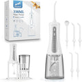GOLDANT 350ML Water Flosser with Drainage & Storage Stand, Keeps Dry & Clean, 5 Modes, 360°Nozzle, Cordless Rechargeable, IPX7 Waterproof, Portable for Home & Travel (White)