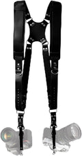 Double Camera Strap, Shoulder Camera Strap Harness Leather Dual Camera Strap by Yunzuiyue