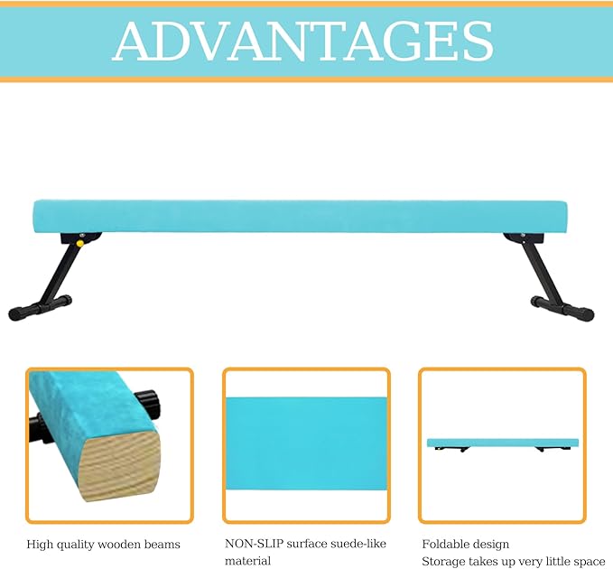 Adjustable&Foldable Gymnastics Balance Beam,6FT/8ft High-Low Level Floor Gymnastic Beam,No Tool Require, Gym Equipment for for Kids Children Girls Home Training