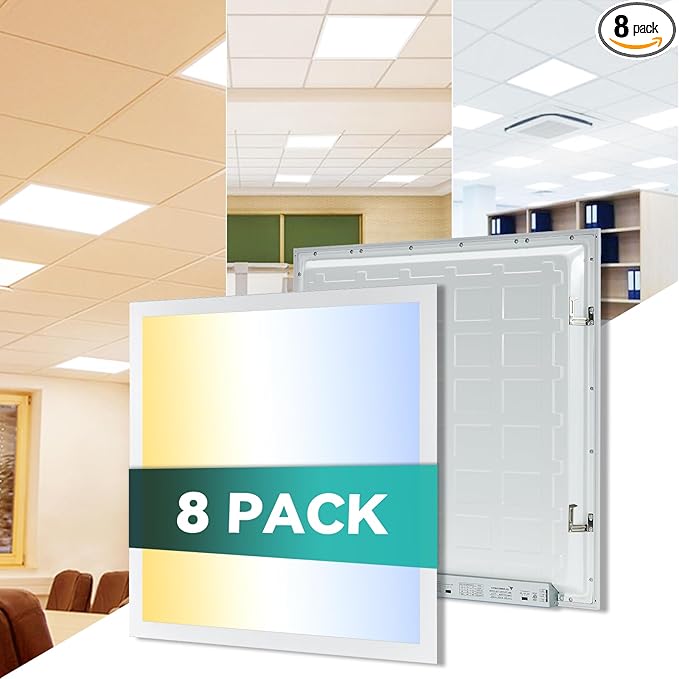 VocgoUU 8 Pack 2x2 LED Flat Panel Light - 2x2 LED Flat Panel Light 5000K 4000K 3000K Selectable & 0-10v Dimmable, 20W 30W 40W 2x2 LED Drop Ceiling Light Troffer Lay in, 100-277Vac, ETL Listed