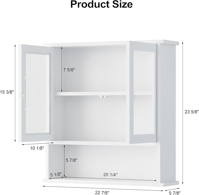 Modern Hanging Bathroom Cabinet, Sturdy Wooden Medicine Cabinet with Buffering Hinge & Anti-Scratch Door, Space-Saving Wall Mounted Over Toilet (Acrylic-Insert Panel Door)