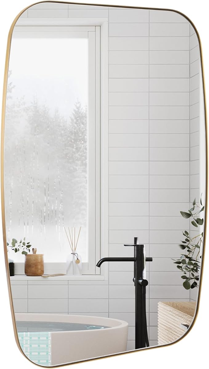 Oval Mirrors for Bathroom, 32"×40" Gold Vanity Mirror with Stainless Steel Metal Frame, Brushed Gold Oblong Bathroom Wall Mounted Modern Mirror for Over Sink