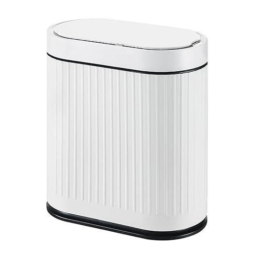 Bathroom Sensor Trash Can with Lid Automatic 2 Gallon Smart Garbage Can Bathroom Decor, 7.5 Liter Small Trash Bin, Motion Sensor Waterproof Wastebasket for Office, Bedroom, White Black