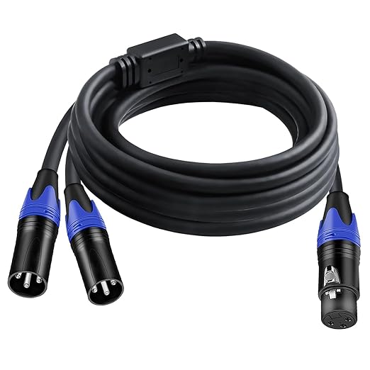 Seefeful (10FT-1Pack) XLR Splitter Cable, 1 Female to 2 Male Patch Y Cable Balanced Microphone Splitter Cord Audio Adaptor