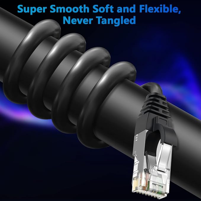 Adoreen Cat 6 Ethernet Cable 100 Ft-Black, Outdoor & Indoor Snagless Long Round - Image 2