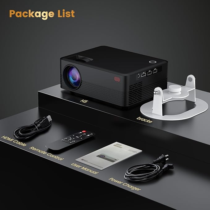 Mini Projector, H5 Portable Video Projector with WiFi & Bluetooth, Movie Projector Supports 8K with Android System, Auto Keystone Correction, 40"-200" Screen Video Projector, with HDMI Cable
