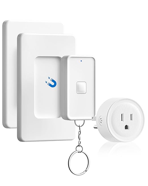 WILAWELS Remote Control Outlet Wireless Wall Switch, Wireless On Off Remote Switch Outlet with Magnetic Base for Light, Lamp, 100ft RF Range, 10A/1250W, Two Switches for One 0utlet W14RC2106