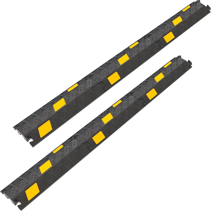 OranLite 6 Pack 1-Channel Rubber Cable Protector Ramp, 17" x 6" x 1.3" inch Interlocking Floor Wire Cord Cable Cover, Visible at Night, Durable Rubber Speed Bump Hump Ramp (1-Channel 6 Pack)