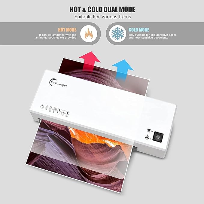 Buyounger Laminator Machine with 40 Laminating Sheets, A4 Laminator Thermal and Cold with Paper Trimmer & Corner Rounder, 9-Inch Laminating Machine for Home School Office