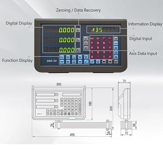 3 Axis Digital Readout DRO Linear Optical Scale Encoder 5um Resolution 18" 40" 20" for Lathe Mill Milling Machine