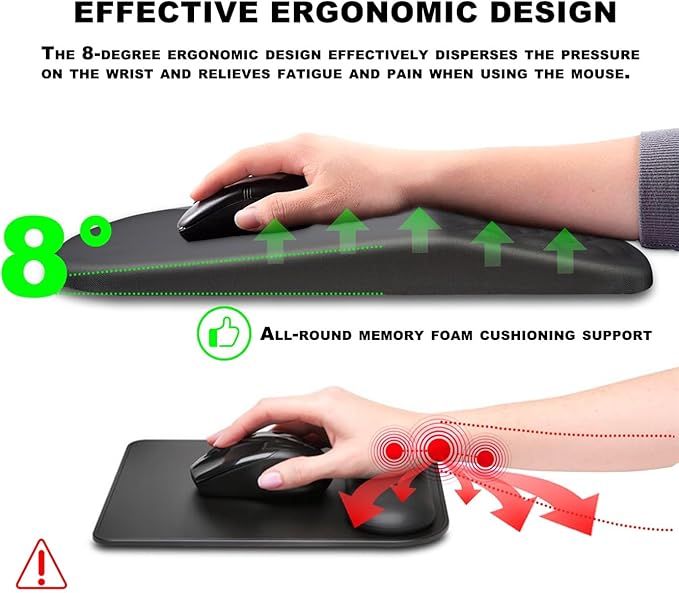 KUOSGM Mouse Pad Wrist Support, Ergonomic Mouse Pad with Massage Dot, Comfortable Computer Mouse Pad for Laptop, Wrist Rest Pain Relief Mousepad with Non-Slip PU Base for Office & Home, 12 x 8 in